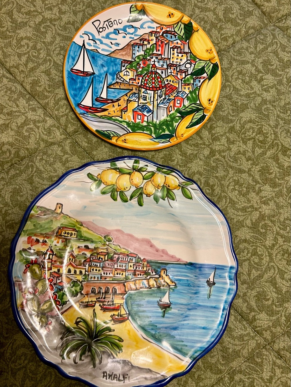 Set of 2 Hand-Painted Ceramic Amalfi Coast & Positano Decorative Plates